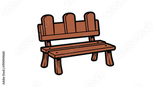 Brown wooden bench with backrest and four legs furniture