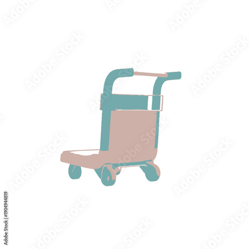 Teal and beige luggage cart with wheels