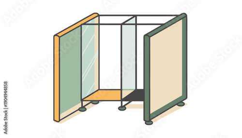 Office cubicle with glass and fabric panels on wheels workstation partition