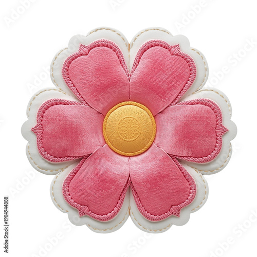 Wallpaper Mural A pink fabric flower with a gold center on a black background Torontodigital.ca