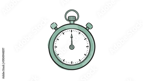 Green stopwatch with white face on white background clock timer