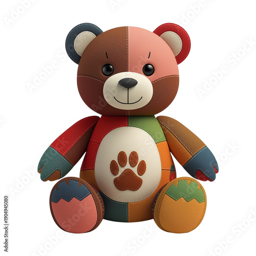 Wallpaper Mural A colorful patchwork teddy bear with a paw print on its belly sitting on a black background with Easter eggs Torontodigital.ca