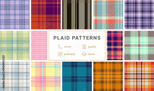 Vintage plaid pack optimized marketplace listings. Retro tartan appeal increases perceived value. Vector format expands applications.