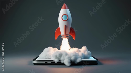Clean abstract rocket launch from device concept animation background