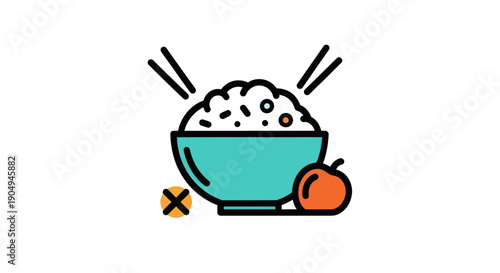 Bowl of rice with chopsticks and apple