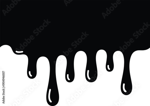 Design Vector Featuring Black Liquid Dripping Downward with Thick Viscous Droplets on White Background