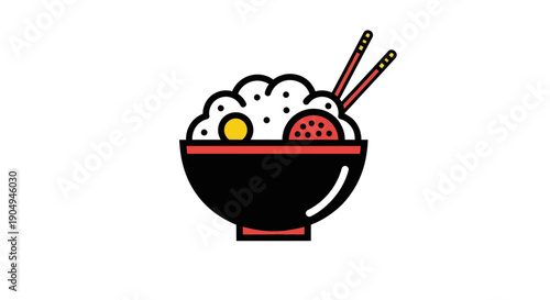 Bowl of rice with chopsticks illustration