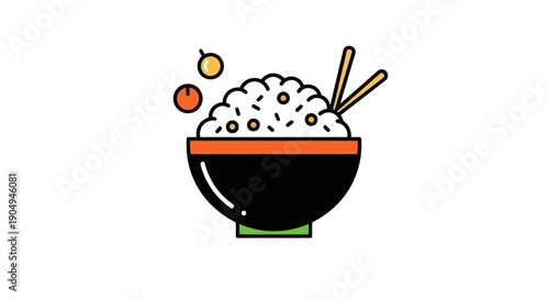 Bowl of rice with chopsticks illustration