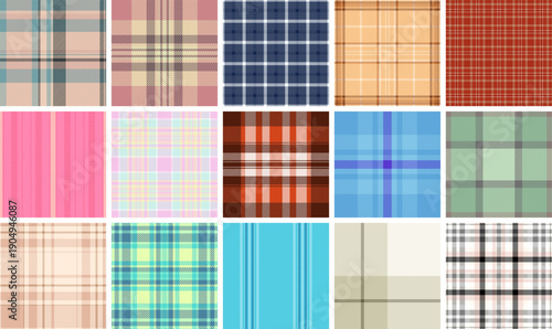 Plaid bundle built for product mockups. Home textiles tartan backgrounds enhance presentation. Vector clarity supports realism.
