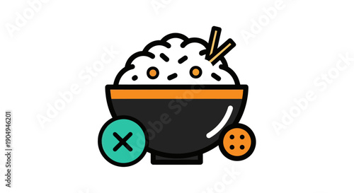 Bowl of rice with chopsticks illustration