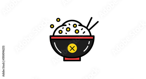 Bowl of rice with chopsticks illustration