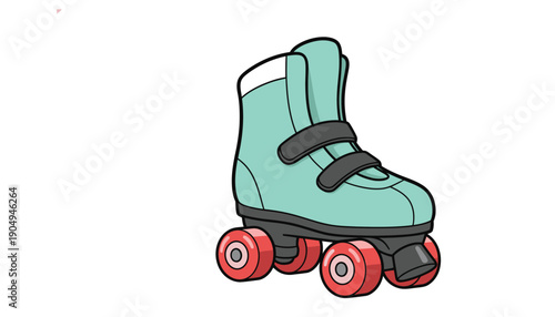 Green roller skate with red wheels on white background