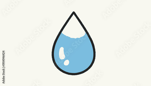 Blue water droplet with black outline liquid tear