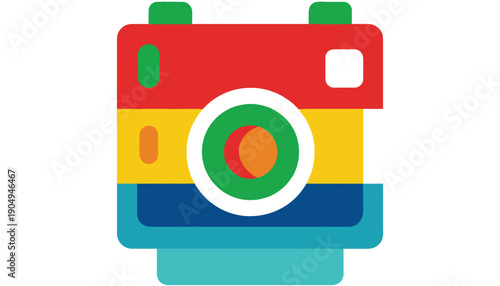 Colorful camera with rainbow colors and white circle