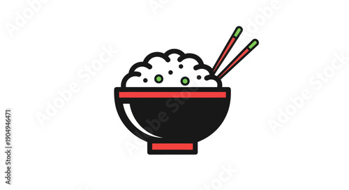 Bowl of rice with chopsticks illustration