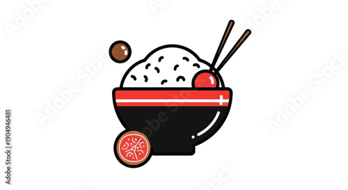 Bowl of rice with chopsticks illustration