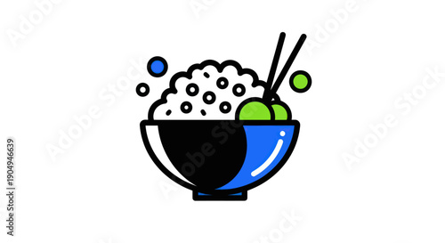 Bowl of rice with chopsticks illustration