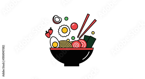 Bowl of ramen with chopsticks illustration
