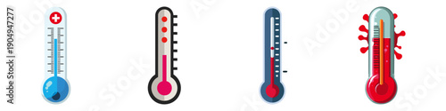Thermometer with Fever Symbol  Flat Vector Illustration on Transparent Background