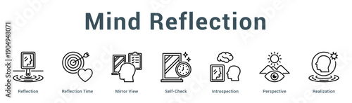 Mind Reflection  Modern and clean web banner illustration vector featuring thematic icons