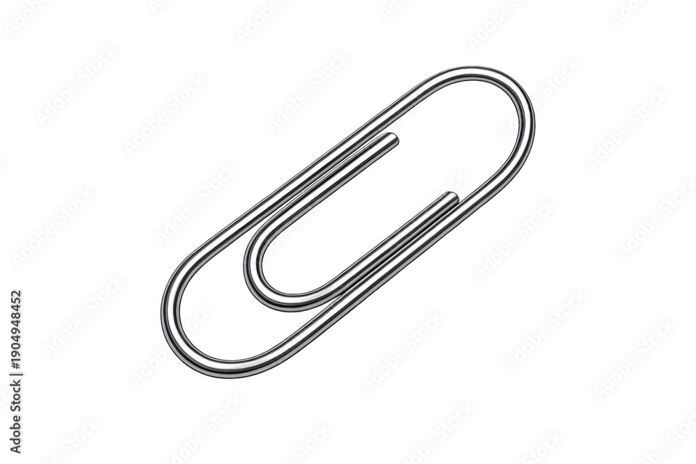 Obraz premium Silver metal paperclip fastening documents or papers, essential office supply for organization and stationery