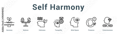 Self Harmony  Modern and clean web banner illustration vector featuring thematic icons