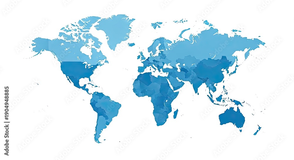 Obraz premium A blue and white world map on a plain background