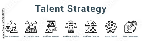 Talent Strategy  Modern and clean web banner illustration vector featuring thematic icons