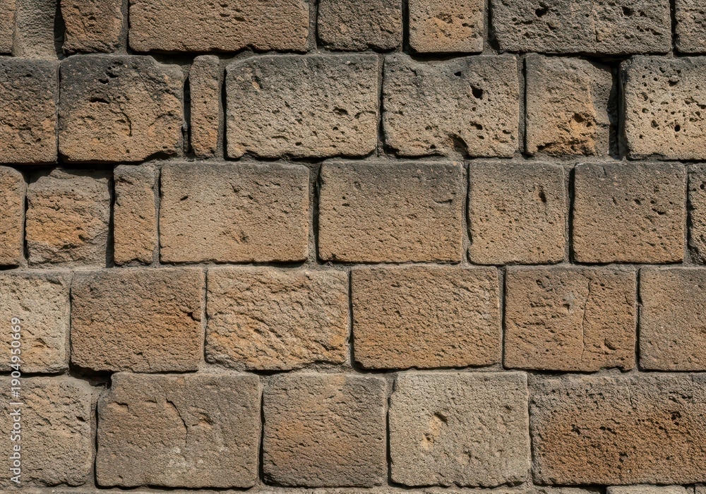 Obraz premium Close up texture of an ancient, rough medieval wall constructed from large, irregular stone blocks. Weathered surface perfect for historical backgrounds, pattern, closeup, fortress