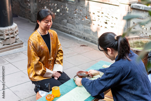 Traditional tea ceremony in an outdoor setting