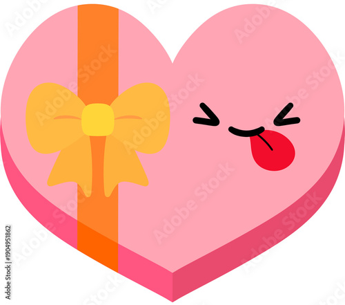 Heart Gift Box Silly Face Cartoon