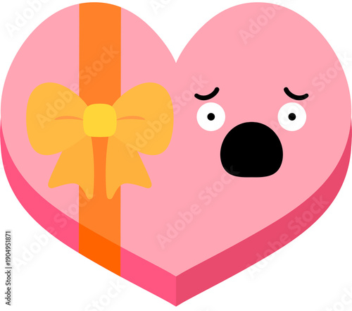 Heart Gift Box Scared Face Cartoon