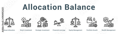Allocation Balance  Modern and clean web banner illustration vector featuring thematic icons