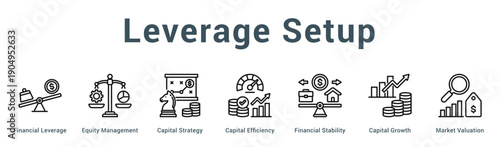 Leverage Setup  Modern and clean web banner illustration vector featuring thematic icons