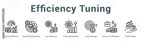 Efficiency Tuning  Modern and clean web banner illustration vector featuring thematic icons