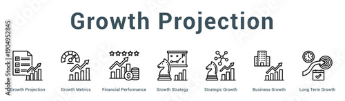 Growth Projection  Modern and clean web banner illustration vector featuring thematic icons