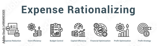 Expense Rationalizing  Modern and clean web banner illustration vector featuring thematic icons