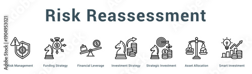 Risk Reassessment  Modern and clean web banner illustration vector featuring thematic icons