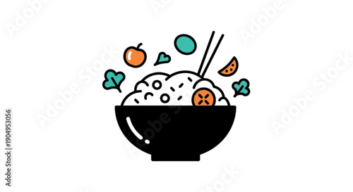 Bowl of rice with decorative food elements