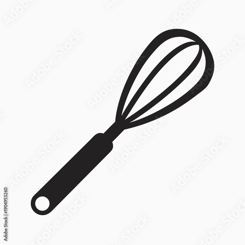 Black Silhouette Icon of a Wire Whisk with a Handle for Baking and Cooking Keywords: whisk, baking, cooking, kitchen, utensil, tool