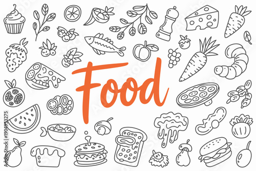 hand drawn set of healthy food ingredient doodles with lettering in vector, ranked titles concept, hierarchy nutrition symbols, premium wellness levels for modern menu and health branding design.