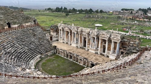 Ruins of Ancient Hierapolis in Pamukkale Turkey Ancient City and Roman Amphitheater