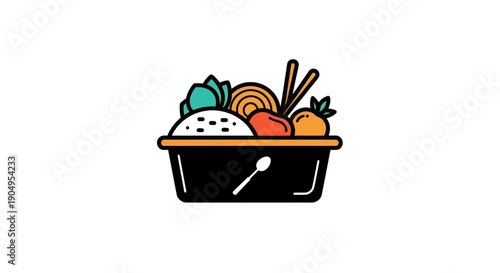 Boxed meal illustration on white background