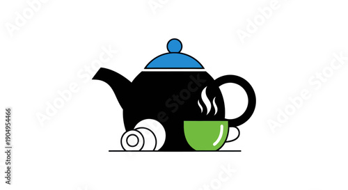Breakfast tea set with croissant vector