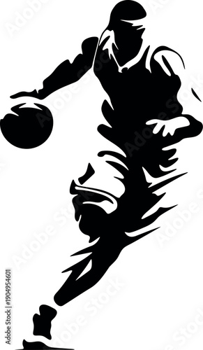 Basketball Player Dribbling Silhouette Action Sports Vector Illustration for Apparel and Digital Design