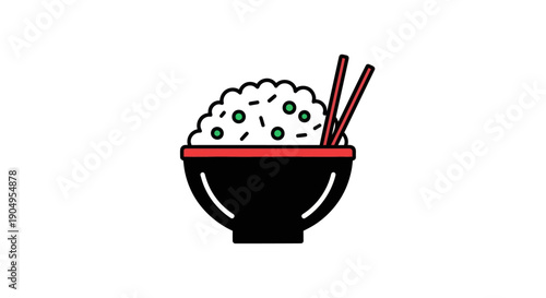 Bowl of rice with chopsticks illustration