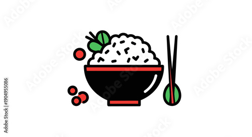 Bowl of rice with chopsticks illustration