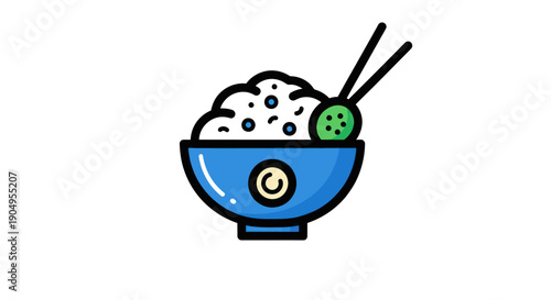 Bowl of rice with chopsticks illustration