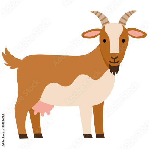 Cartoon goat with brown spots. Adorable farm animal illustration on white background for kids and educational design, poster and postcard