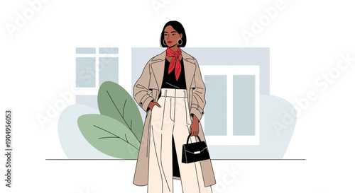 Stylish Woman in Trench Coat A Fashionable Illustration of Modern Elegance.